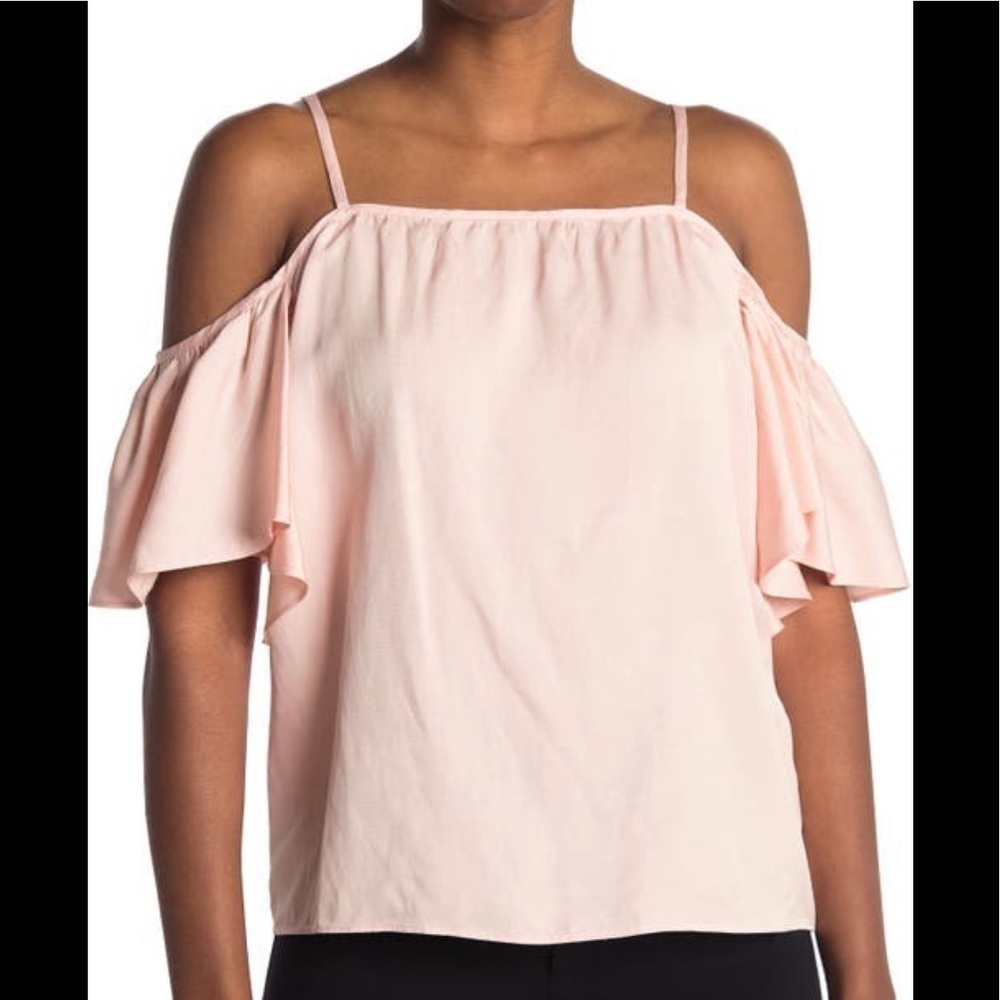 Reiss Emma linen cold shoulder flutter sleeve blouse